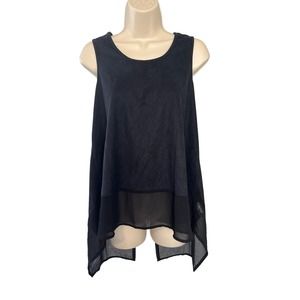 Tinley Black Hi-Lo Tank Sheer Hem Suede Texture Split up Back Small Pre-owned‎